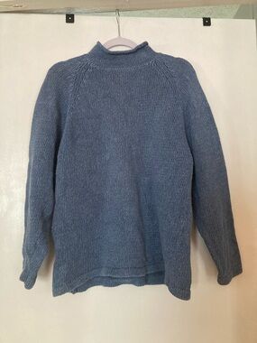 Blue Knit Mock Neck Sweater